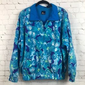 Liz Sport Vintage 90’s Floral Windbreaker Jacket Lightweight Neon SZ Large
